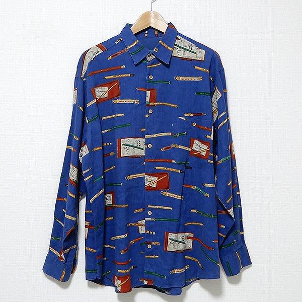 PAPAS パパス 総柄シャツ 長袖 カクテル柄 タワー柄 日本製 LL XL spc パパス Papas 長袖シャツ 麻 レギュラーカラー 鉛筆