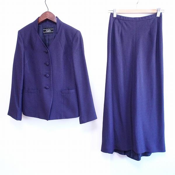 anc レリアン Leilian スカートスーツ 9 紫 セットアップ ノーカラー  