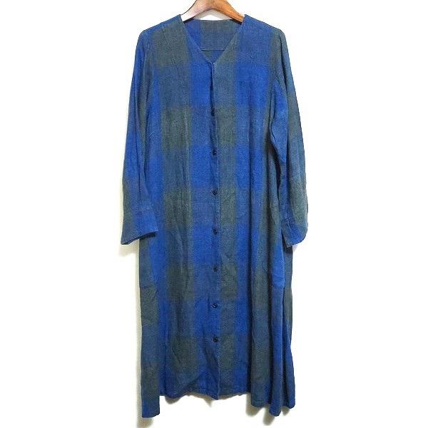 snc 根々 群言堂 グンゲンドウ ワンピース 青 グレー ロング チェック  