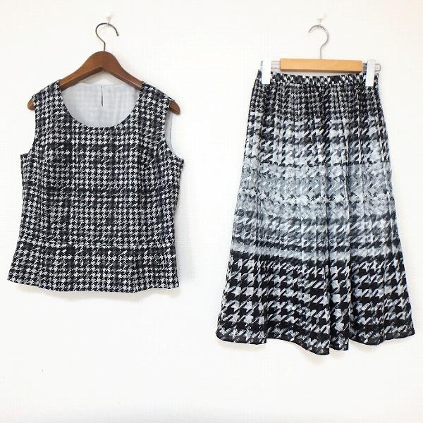 レリアン/Leilian プリーツ ノーカラーセットアップスーツ シースルー