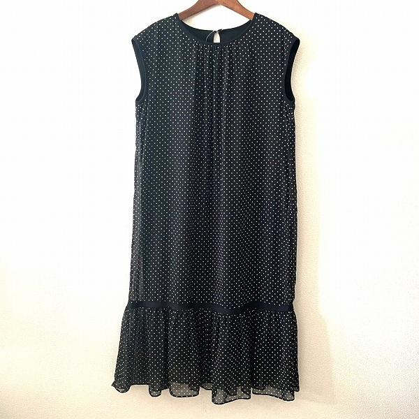 【LANVIN】ランバン　ベージュ ノースリーブ ドット模様 ワンピース LANVIN】ランバンベージュ ノースリーブ ドット模様 ワンピース