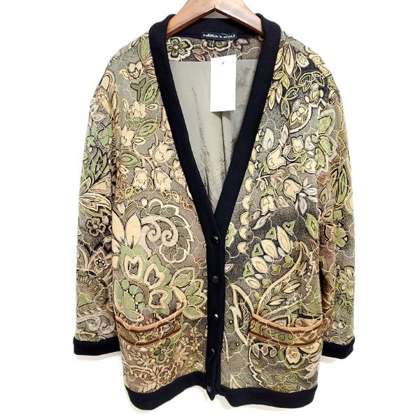 wxc レオナール LEONARD カーディガン L 緑系 花柄 葉っぱ柄 中綿  