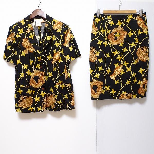ESCADA #snc エスカーダ セットアップ 40 黒 黄 半袖 花柄 総柄