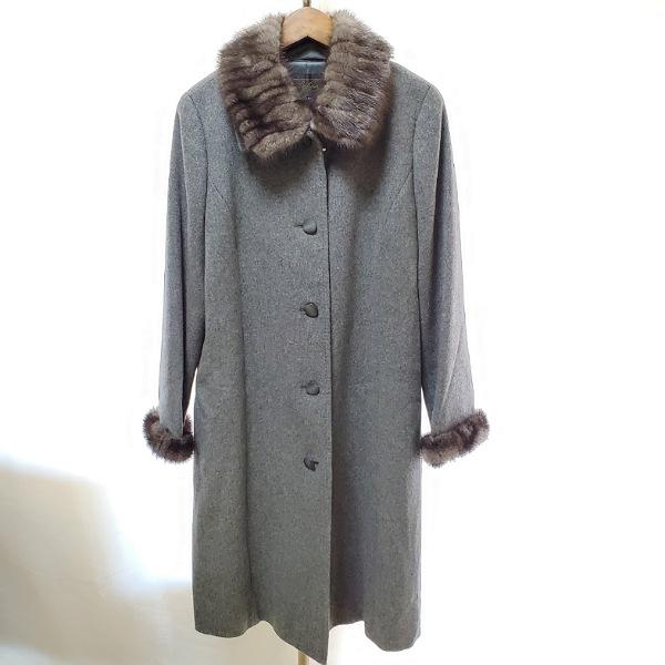 美品 Leilian レリアン ミンクファー カシミヤ100% コート 11 wnc レリアン Leilian コート 11 グレー ミンクファー カシミア