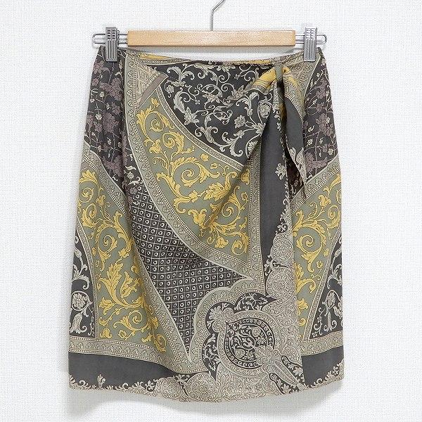 ETRO #anc エトロ スカート 巻きスカート 総柄 40 カーキ グレー 黄色 