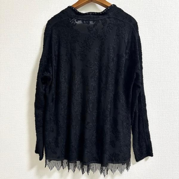 #anc  GKITALIYA 伊太利屋 カットソー 9 黒 ビーズ フリンジ 花柄 レディース [855033]