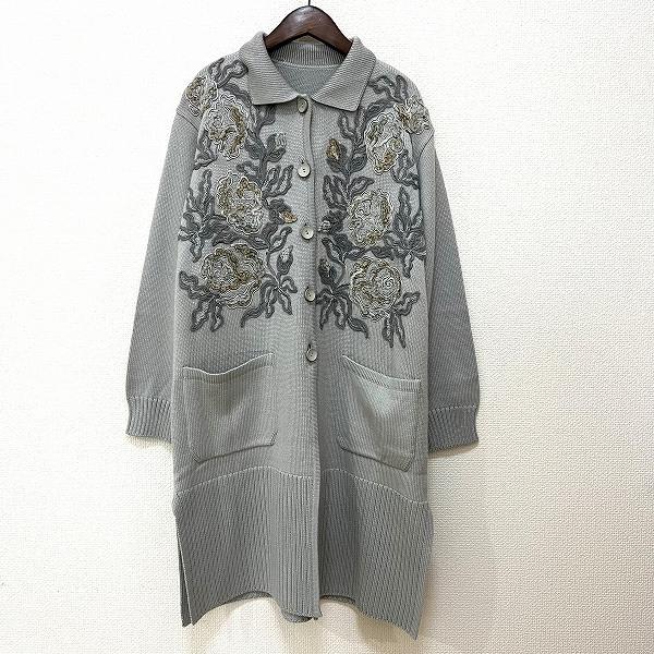 wnc インポートロッサ import Rossa コート 44 グレー系 花 刺繍 