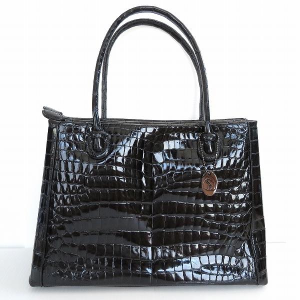 anb JRA クロコダイル ハンドバッグ カードケース付き 黒 レディース