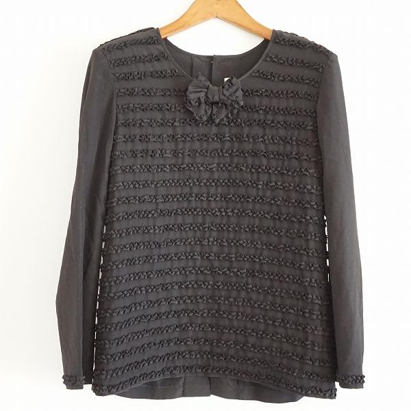 INGEBORG #anc インゲボルグ カットソー 黒 ピコフリル リボン 長袖 