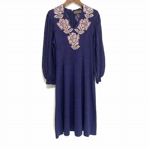 斉藤都世子 #anc サイトウトヨコ ワンピース 紫 ピンク ニット 長袖 花