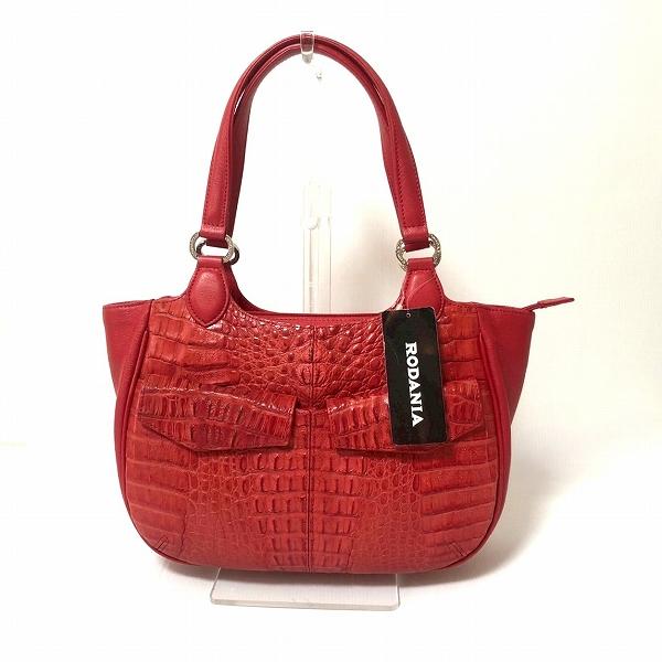 anb ロダニア RODANIA ハンドバッグ 赤 カイマン クロコ 牛革 ロゴ金具