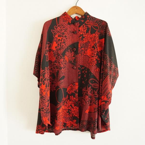 apc シセンドウ 詩仙堂 ヒトシタムラ ポンチョ 赤 黒 ちりめん 花柄
