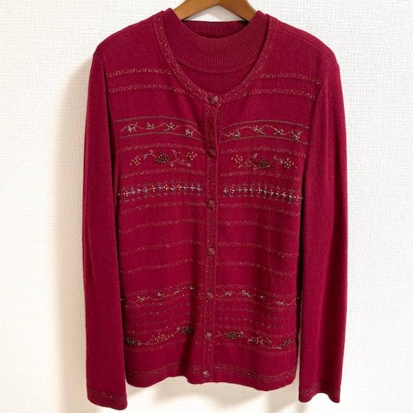 【美品】近年モデル✨️レリアン　高級ウール100%　アンサンブル　ビジュー　XL 美品】近年モデル✨️レリアン 高級ウール100% アンサンブル ビジュー