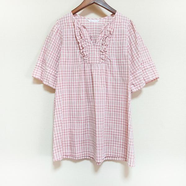 snc ピンクハウス PINKHOUSE チュニック ピンク 白 七分袖 ギンガム