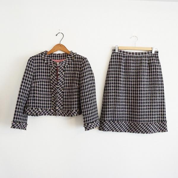 美品☆HANAE MORIハナエモリ☆チェック柄ツイードスーツジャケットスカート