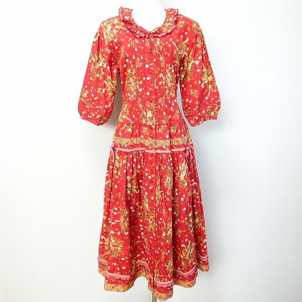 PINK HOUSE 花柄 半袖 ロングワンピース 赤