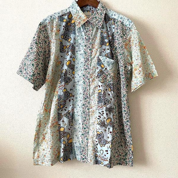 snc カールヘルム KarlHelmut シャツ L 水色系 花柄 パッチワーク風 