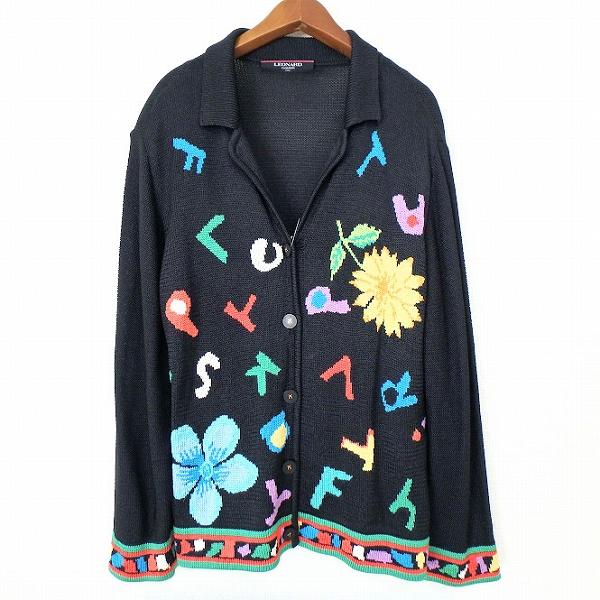 レオナール　花柄　ニット　ジャケット LEONARD（レオナール） #axc ジャケット L 濃紺 ニット 花柄