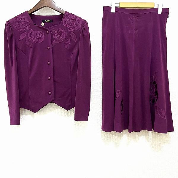 #anc ミズレイコ MS.REIKO スカートスーツ 9 紫 セットアップ 花モチーフ バラ レディース [885630]