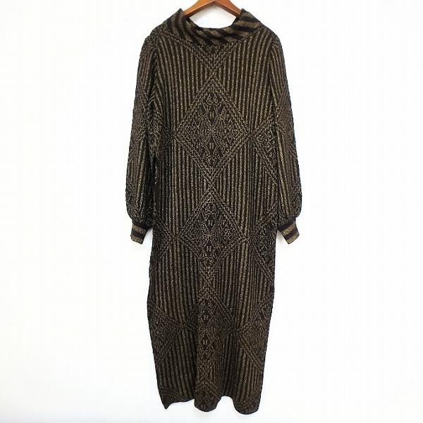 斉藤都世子 #wnc サイトウトヨコ ワンピース 焦げ茶 ゴールド ニット