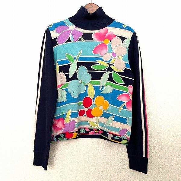 wnc レオナールスポーツ LEONARD SPORT ニット セーター 40 紺 水色 花