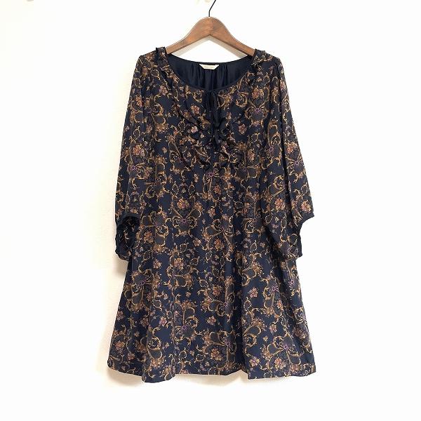 美品 　大きいサイズ　 ローズティアラ　 フリルチュニック　46ネイビー Rose Tiara（ローズティアラ） #anc チュニック 46 紺 茶色 フリル 七