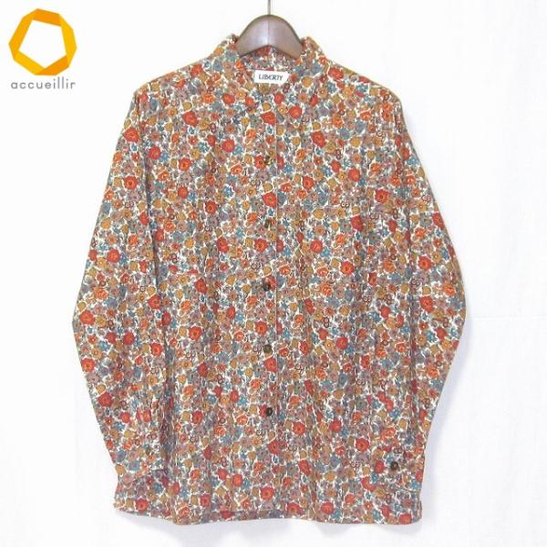 #anc リバティ Liberty シャツ・ブラウス M 白 オレンジ系 花柄 レディース [898519]