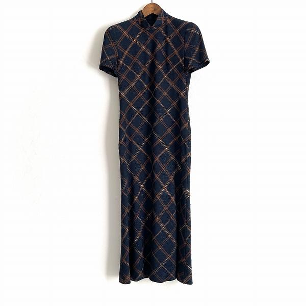 anc イネス 銀座マギー ignes ワンピース 38 ネイビー シルク混 ラメ  