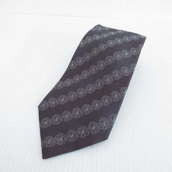 CHANEL #anzt シャネル ネクタイ グレー 茶 シルク カメリア