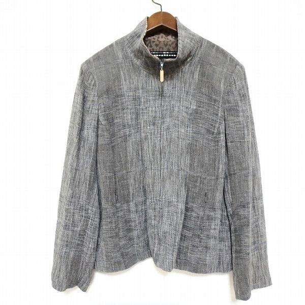 #snc 伊太利屋 ジャケット 11 グレー ジップアップ レオパード柄 麻混 レディース [899076]