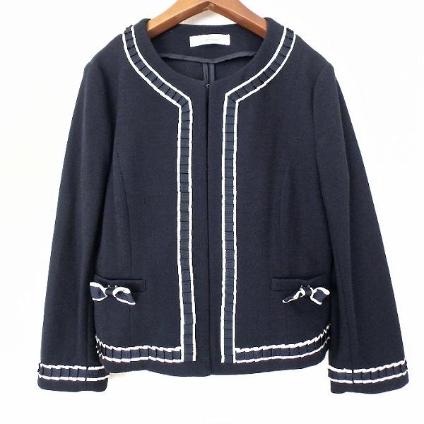 #anc ギャラリービスコンティ GALLERYVISCONTI ジャケット 2 紺 白 リボン フリル ノーカラー レディース [899774]