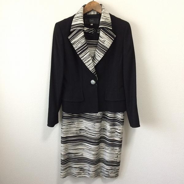 銀座マギー #anc イネス ignes ワンピーススーツ 40 黒 白 シルク 