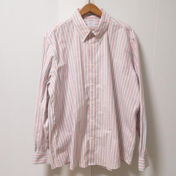 #anc ブルックスブラザーズ BrooksBrothers 長袖シャツ ボタンダウン XL 赤系 白系 黒 ストライプ 大きいサイズ メンズ [900306]