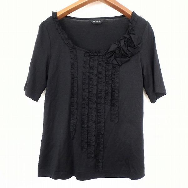 INGEBORG（インゲボルグ） #snc カットソー S 黒 半袖 花モチーフ 