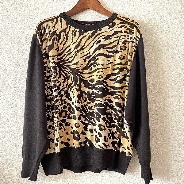 LEONARD #wnc レオナール ニット・セーター L こげ茶系 レオパード  