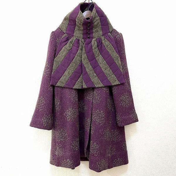 斎藤都世子 さいとうとよこ　マフラー付き　厚手　ニット　コート 斉藤都世子 #wnc サイトウトヨコ コート 紫 グレー ニット ノーカラー