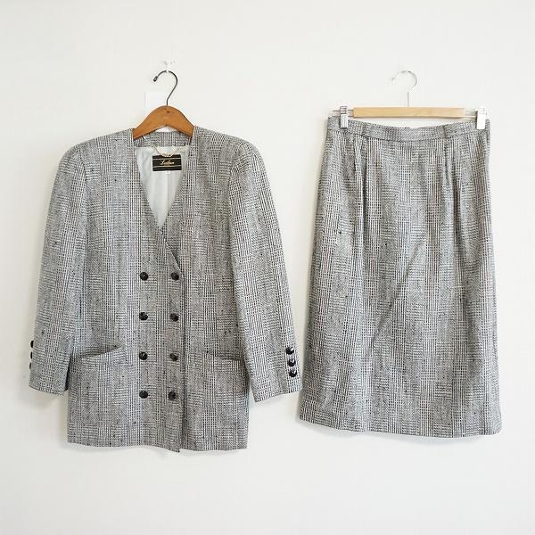 asc レリアン Leilian セットアップ スカートスーツ 9 グレー系 シルク  