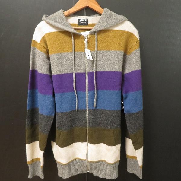 wnc ステューシー STUSSY パーカー L グレー からし色 紫 ウール