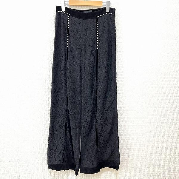 #anc バレンザ VALENZA パンツ 40 黒 ラインストーン 総レース サイドジップ タグ付き 新品同様 レディース [906474]
