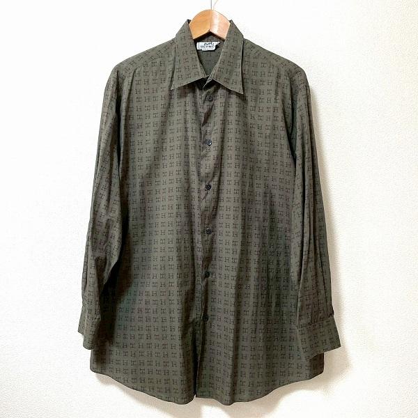 HERMES（エルメス） #apc 長袖シャツ カーキ 黒 セリエボタン Hロゴ 総