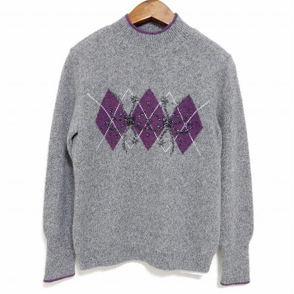 Leilian #wnc レリアン ニット セーター 9 グレー系 長袖 ビジュー 