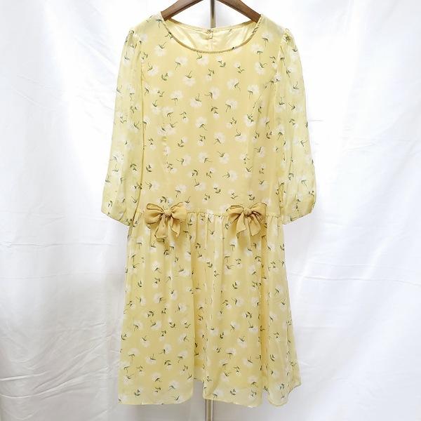 #anc ギャラリービスコンティ GALLERY VISCONTI ワンピース 2 黄色 白 緑 リボン 花柄 七分袖 レディース [913198]