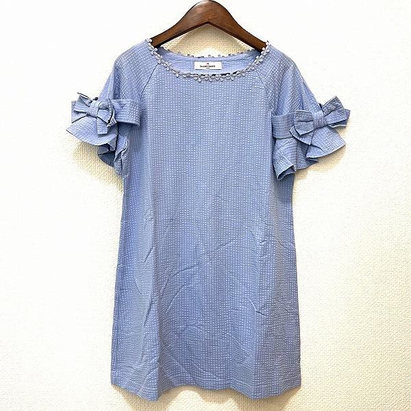 #snc ギャラリービスコンティ GALLERYVISCONTI チュニック 2 水色 半袖 ストライプ リボン 花モチーフ レディース [913261]