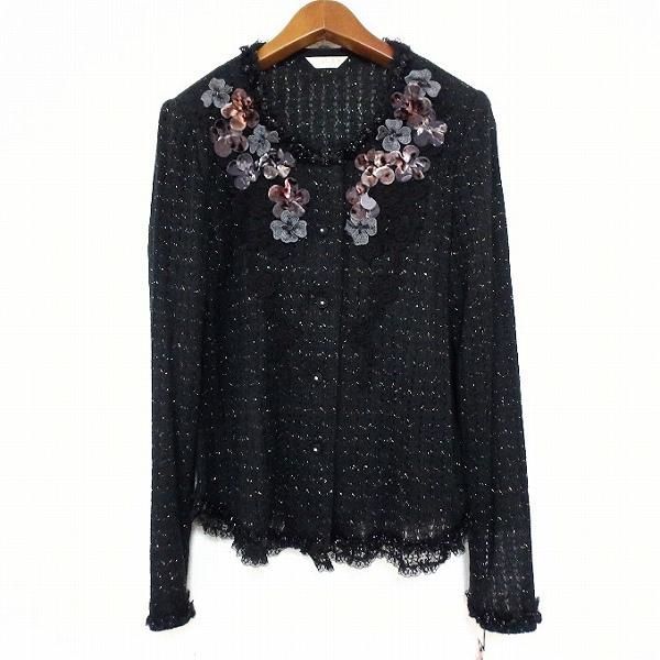 anc ヘッポコセンセイ へっぽこ先生 カーディガン 黒 ラメ ニット 花  