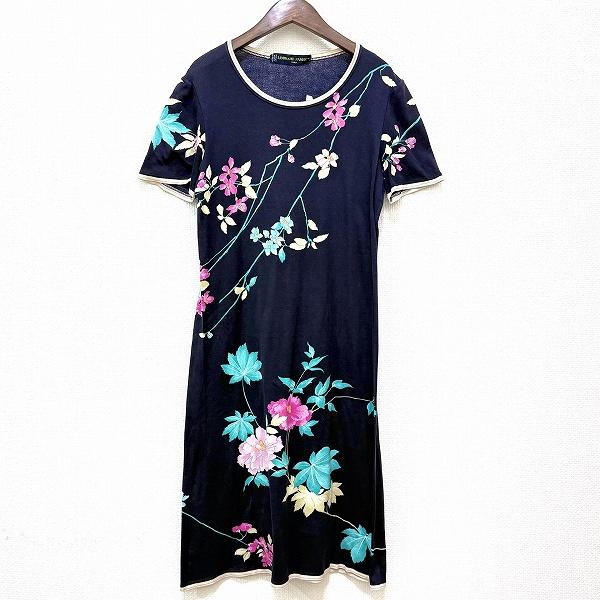 LEONARD レオナール　半袖 ワンピース カットソーワンピース　花柄 snc レオナール LEONARD ワンピース M 濃紺 マルチ 半袖 花柄
