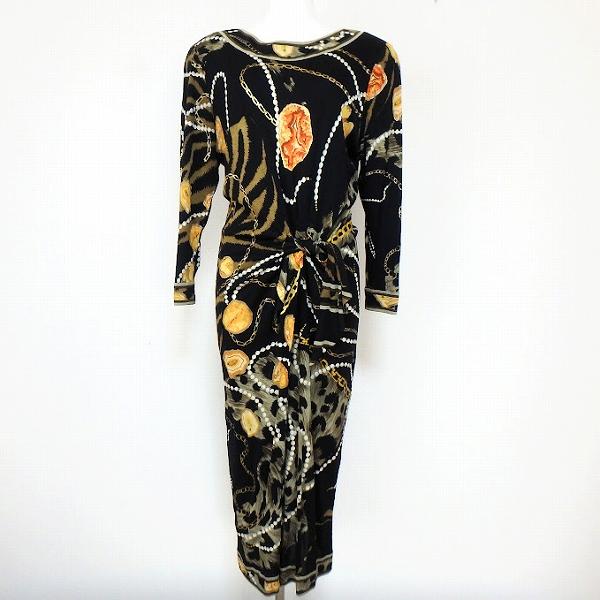 LEONARD（レオナール） #anc ワンピース 2 黒 黄 白 チェーン柄 バック  