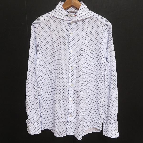#anc エトネ ETONNE レジウノ LEGGIUNO 長袖シャツ ワイシャツ LARGE 青 白 ドット メンズ [917689]