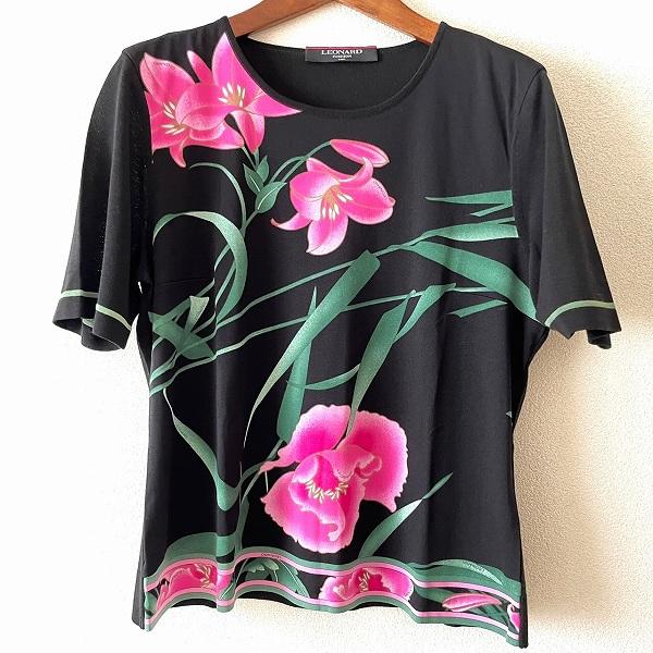 snc レオナール LEONARD ニット・セーター LL 黒 ピンク 半袖 花柄