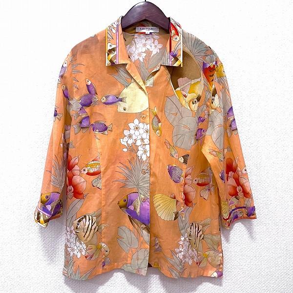 LEONARD レオナール ノーカラー 総柄シャツ 日本製 X3892 LEONARD SPORT #anc レオナールスポーツ シャツ・ブラウス L オレンジ