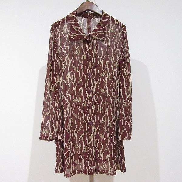 #snc レリアン Leilian シャツブラウス 9 えんじ ベージュ 総柄 日本製 美品 レディース [921705]